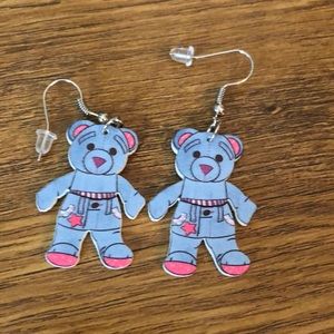 Denim doodle bear earrings